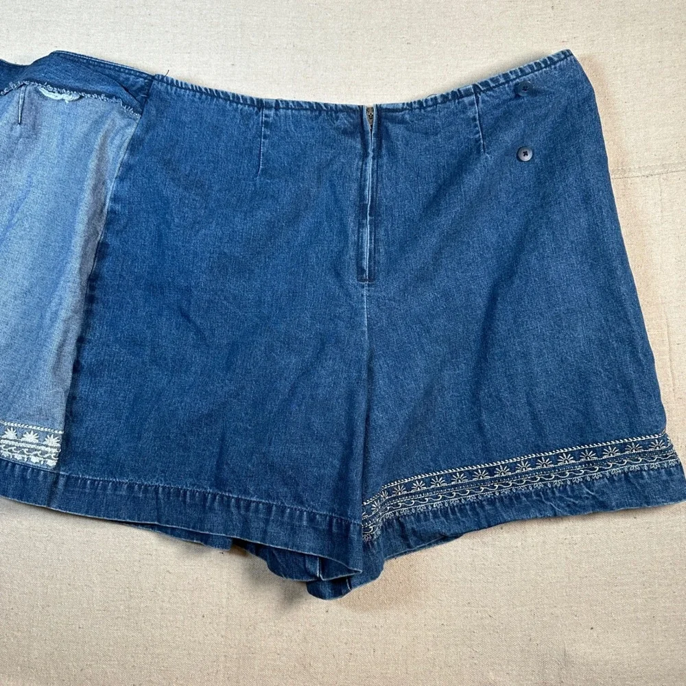 Blue Denim Embroidered Skort‎ Y2K 90s Granola Gorp Western Cotton Mini Wrap